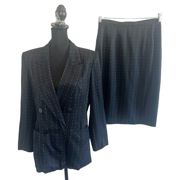 Kasper Double 8 Breasted Pinstriped 2 Piece Skirt Suit Women’s Blazer Jacket 8 - Picture 1 of 9